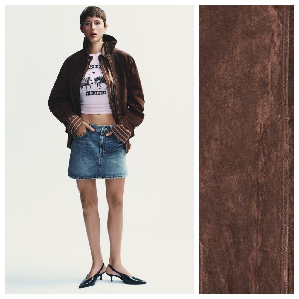 NWT. Zara Dark Brown 100% Suede Leather Jacket. Size L. - Picture 2 of 15